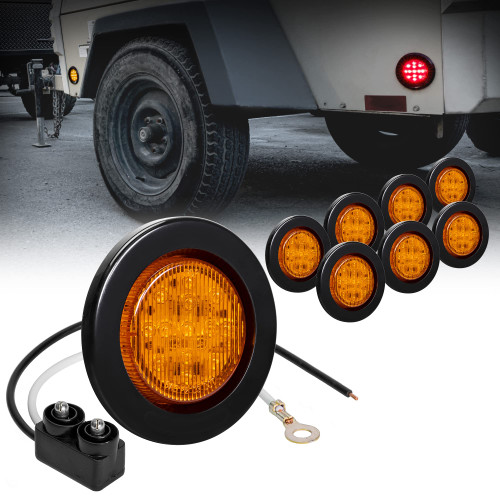 TRUE MODS 8pc 2.5" Amber Round Trailer LED Clearance Marker Lights [DOT FMVSS 108] [SAE P2] [Reflector Lens] [Grommet] [Flush-Mount] [Waterproof IP67] Marker Clearance Lights for Trailer Truck