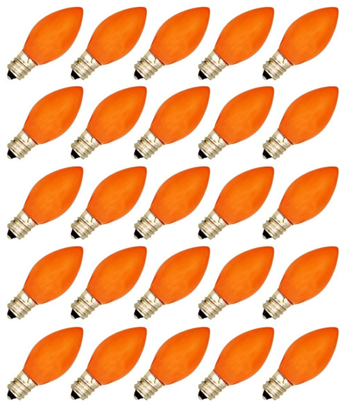 25 Pack C7 LED Orange Replacement Light Bulbs for Christmas Light Strings, 0.7W Ceramic LED Vintage Light Bulbs for C7 Outdoor String Lights, Candle Lamps, Night Lights, E12 Candelabra Base