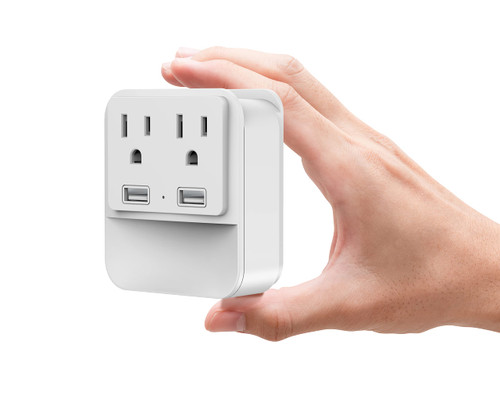 LAX Gadgets Multi-Plug Outlet - Surge Protectors Power Strip Wall Adapter - 2 Wall Outlets with 2 USB Ports and Nightlight - White