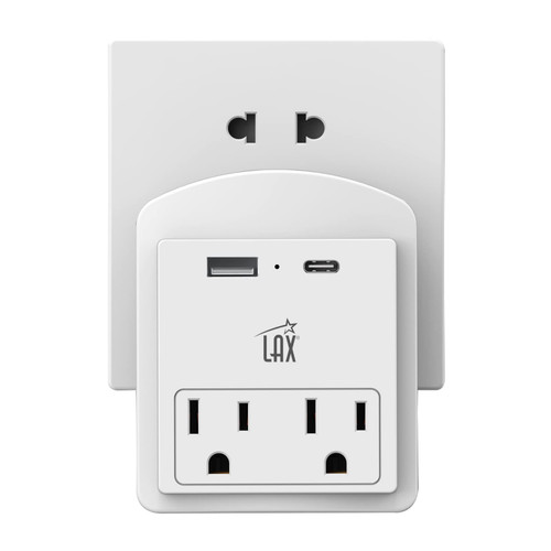 LAX Gadgets Multi-Plug Outlet - Surge Protectors 2 Wall Outlet Extender with USB-A & USB-C Port - White