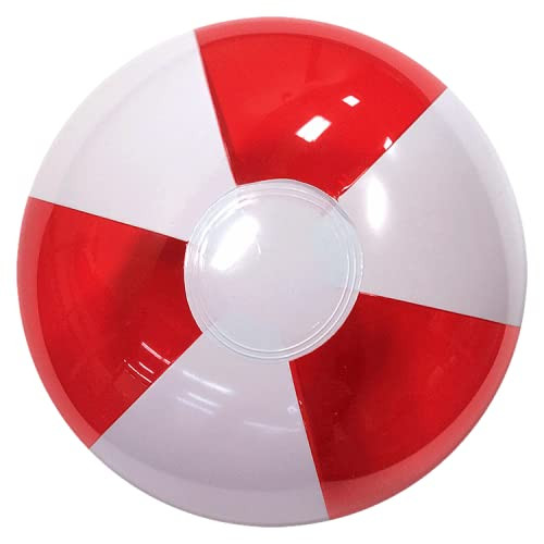 16-Inch Deflated Size Translucent Red & White Beach Ball - Inflatable to 12-Inches Diameter