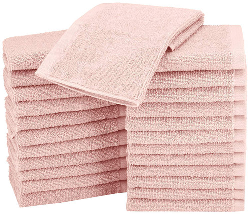 Amazon Basics Fast Drying, Extra Absorbent, Terry Cotton Washcloth, 12 x 12 Inch, Petal Pink - Pack of 24