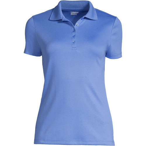 Lands' End Womens Short Sleeve Supima Polo Chicory Blue Petite Medium