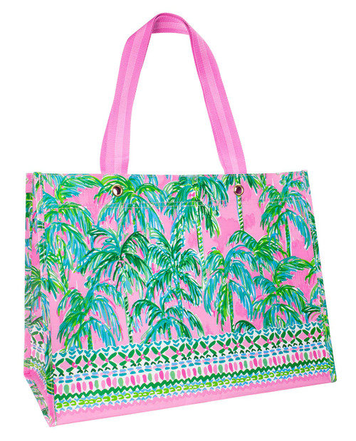 Lilly Pulitzer Pink/Green XL Market Shopper Bag, Oversize Reusable Grocery Tote with Comfortable Shoulder Straps, Suite Views