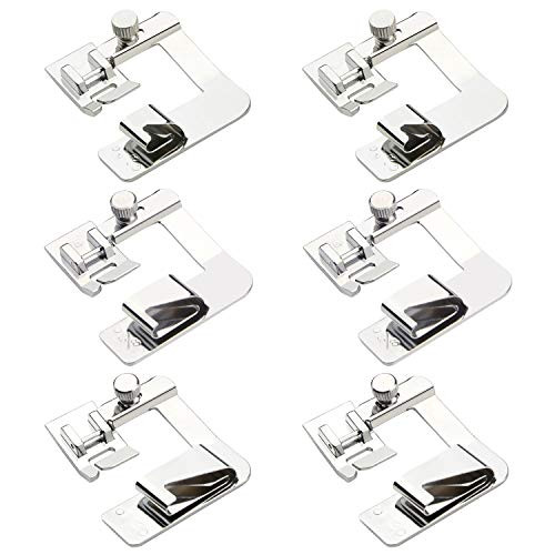 TUPARKA 6Pcs Wide Rolled Hem Presser Foot Adjustable Wide Hemmer Foot Kit Sewing Machine Foot Hemmer Foot Set for Brother Singer Janome Kenmore Domestic Sewing Accessories Feet(3 Sizes: 4/8 6/8 8/8in