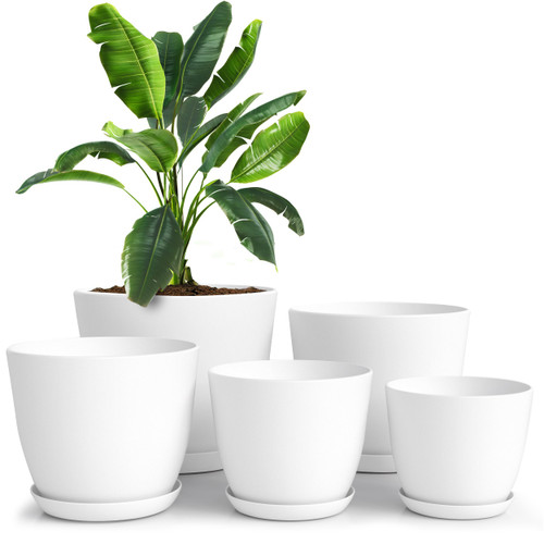 Utopia Home - Plant Pots Indoor with Drainage - 7/6.6/6/5.3/4.8 Inches Home Decor Flower Pots for Indoor Planter - Pack of 5 Plastic Planters for Indoor Plants, Cactus, Succulents Pot - White