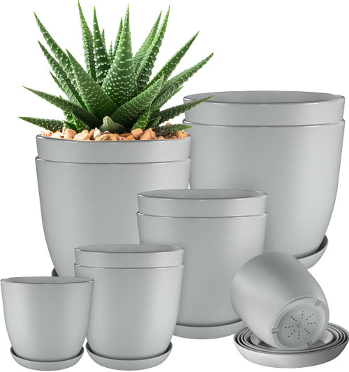 Utopia Home - Plant Pots Indoor with Drainage - 7/6.6/6/5.3/4.8 Inches Home Decor Flower Pots for Indoor Planter - Pack of 10 Plastic Planters for Indoor Plants, Cactus, Succulents Pot - Gray