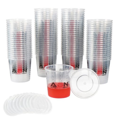 ABN 100pk Automotive Paint Mixing Cups with 12 Lids - 16oz Plastic Measuring Mixing Cups for Epoxy Resin, Activator, or Thinner