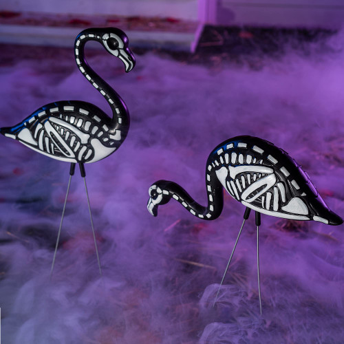 JOYIN 2 Pack Halloween Skeleton Flamingo Yard Decorations, Pack Skeleton Flamingos Yard Stake, Skeleton Flamingo with Stakes for Halloween Lawn Ornaments, Yard, Spooky Graveyard Decorations