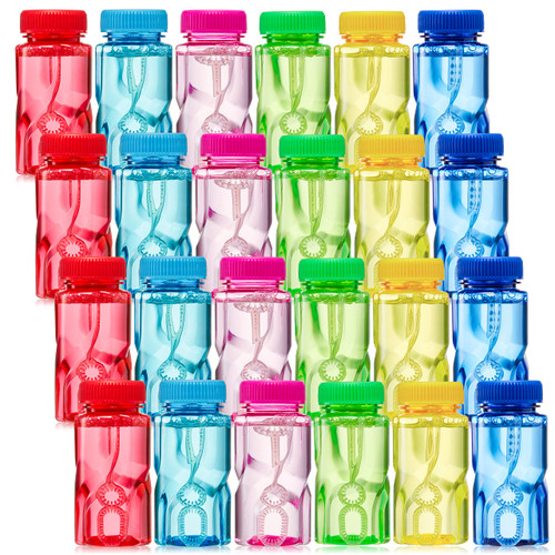 Sloosh 24 Pack Twisted Bubble Bottle with 2 oz Bubble Solution Set,6 Color for Kids' Bubble Toys Summer Bubble Fun Activity, Easter, and Assortment Party Favors