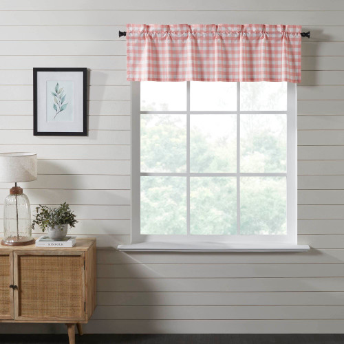 VHC Brands Annie Buffalo Check Farmhouse 16"x60" Valance Pink Rod Pocket Cotton Kitchen Window Curtains VHC Brands Annie Buffalo Check Farmhouse 16"x60" Valance Pink Rod Pocket Cotton Kitchen Window Curtains