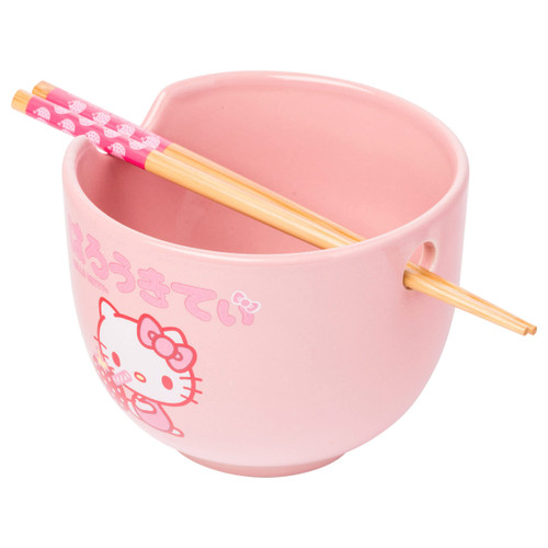 Silver Buffalo Sanrio Hello Kitty Strawberry Milk Japanese Character Ceramic Ramen Rice Bowl with Chopsticks, 20 Ounces