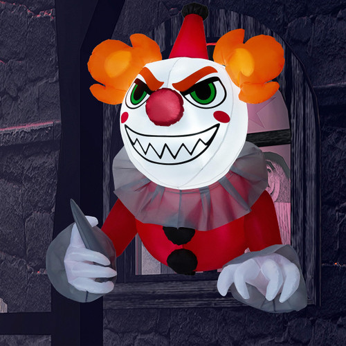 Joiedomi 4.5 FT Halloween Inflatable Killer Clown Broke Out from Window with Built-in LED, Blow up Killer Clown Holding Dagger for Halloween Window Decor, Outdoor, Yard, Garden, Lawn Party Decoration