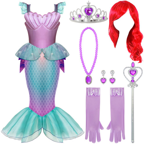 Spooktacular Creations Girls Mermaid Costume, Ariel Costume for Girls Halloween Dress up and Costume parties-3T
