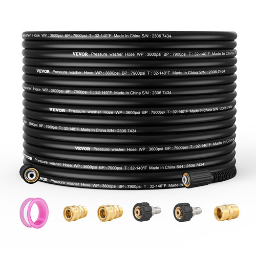 VEVOR Pressure Washer Hose, 50FT X 1/4" Kink Free M22-14mm Brass Thread, Replacement For Most Brand Pressure Washers, 3600 PSI Heavy Duty Power Washer Extension Replacement Hose VEVOR Pressure Washer Hose, 50FT X 1/4" Kink Free M22-14mm Brass Thread, Replacement For Most Brand Pressure Washers, 3600 PSI Heavy Duty Power Washer Extension Replacement Hose