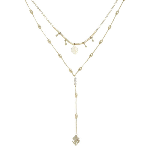 Ettika Necklace for Women. Graduation Gifts. Under the Palms 18k Gold Plated and Cubic Zirconia Layered Necklace. Lariat Y Necklace