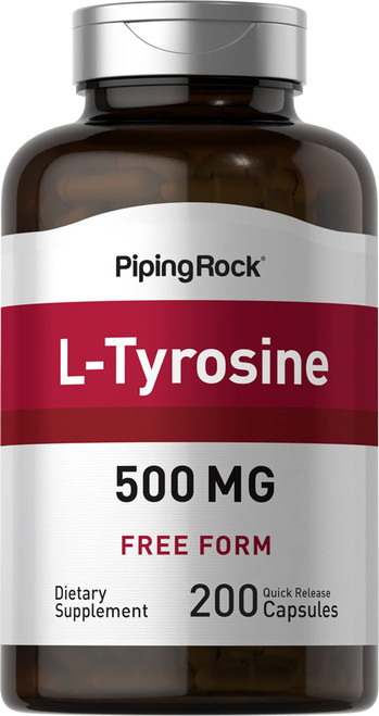 L-Tyrosine 500mg Capsules | 200 Pills | Free Form Supplement | Non-GMO, Gluten Free | by Piping Rock