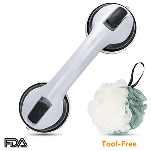 OasisSpace Grab Bar - Suction Shower Handle & Bathroom Balance Bar - Grip Bath Grab Bar for Bathroom - Safety Hand Rail Support - Handicap, Elderly, Injury, Senior Assist Bath Handle, Non Skid, 12
