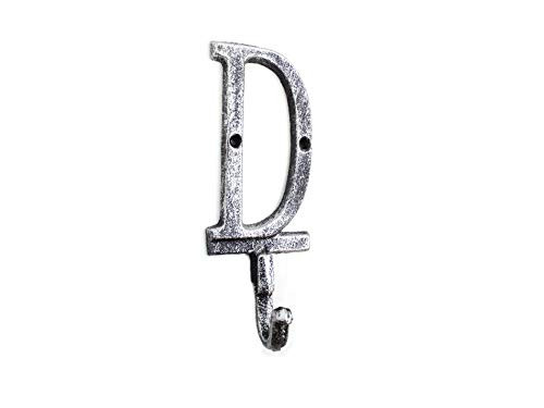 Hampton Nautical Rustic Silver Cast Iron Letter D Alphabet Wall Hook 6" - Home Wall Decor - Cast