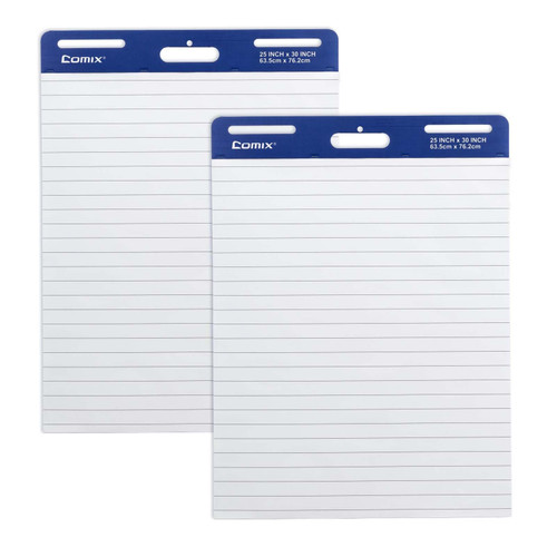 Comix Lined Sticky Easel Pad, 25 x 30 Inches Flip Chart Paper for Teachers, Large Self Stick Easel Paper, 30 Sheets/Pad, 2 Pads/Pack