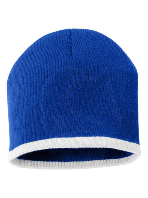 Sportsman 8" Bottom-Striped Knit Beanie One Size Royal/White