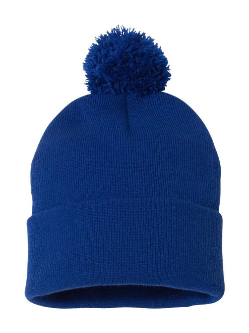 Sportsman Pom-Pom 12" Knit Beanie One Size Royal Blue