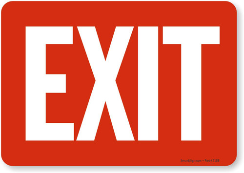 SmartSign Adhesive Vinyl Label, Legend "Exit", 7" high x 10" wide, White on Red