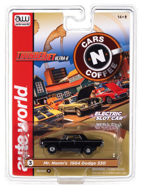 Auto World Thunderjet Cars N Coffee 1964 Dodge 330 (Black) HO Scale Slot Car