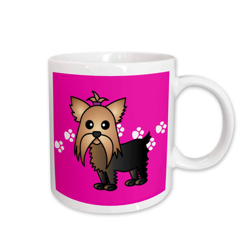 3dRose Cute Yorkshire Terrier Yorkie Pink with Paw Prints Mug, 11-Ounce