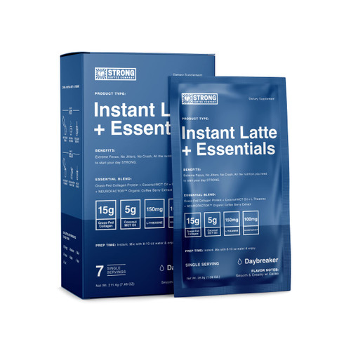 STRONG COFFEE COMPANY Creamy Cacao Collagen Latte Loaded with Antioxidants, Collagen, MCT, L-Theanine, L-Tryptophan & Hyaluronic Acid, 120mg (Daybreaker, 7 Servings)
