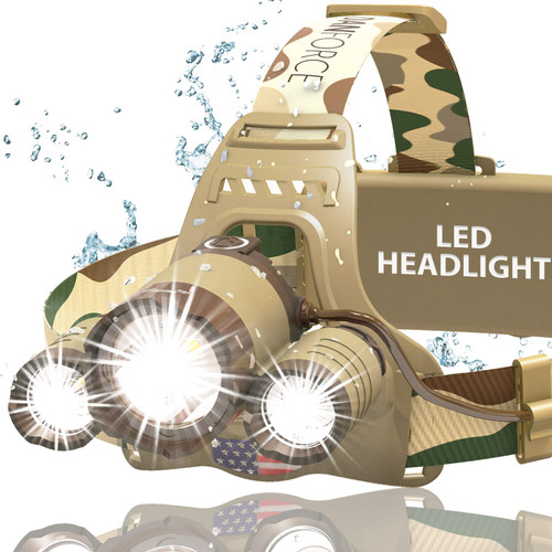 DanForce Camouflaged Headlamp Ultra Bright USB Rechargeable Head lamp. Tactical Head Flashlight Designed Especially for Hunting & Fishing. LED Headlamps CREE 1080 Lumens Headlight with Red Light DanForce Camouflaged Headlamp Ultra Bright USB Rechargeable Head lamp. Tactical Head Flashlight Designed Especially for Hunting & Fishing. LED Headlamps CREE 1080 Lumens Headlight with Red Light
