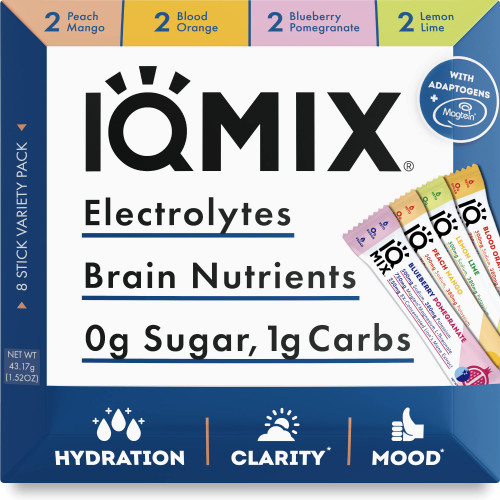 IQMIX Sugar Free Electrolytes Powder Packets - Hydration Supplement Drink Mix with Keto Electrolytes, Lions Mane, Magnesium L-Threonate, and Potassium Citrate - Sampler Pack (8 Count)