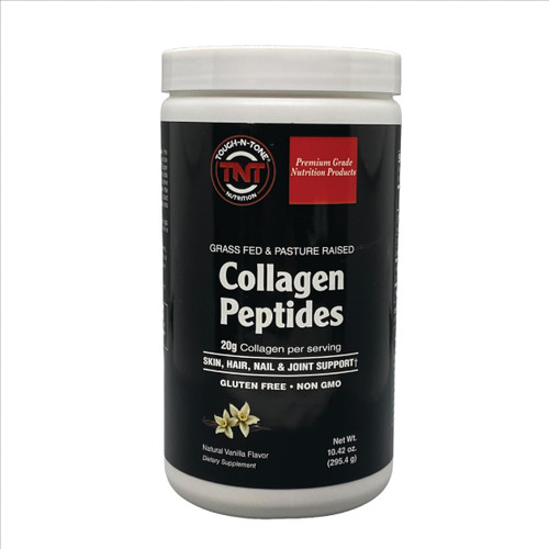 TOUGH-N-TONE Collagen Peptides Powder Vanilla, Provides 20g of Grass-Fed, Non-GMO Bovine Collagen peptides per Serving. No Gluten, Dairy or Soy. TOUGH-N-TONE Collagen Peptides Powder Vanilla, Provides 20g of Grass-Fed, Non-GMO Bovine Collagen peptides per Serving. No Gluten, Dairy or Soy.