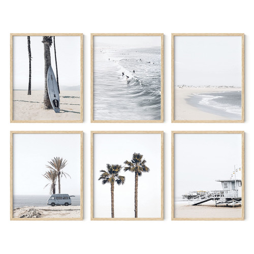 HAUS AND HUES Beach Posters and Beach Wall Decor - Set of 6 Beach Art Prints, Black and White Beach Pictures Wall Art, Beach Art, Coastal Grandmother Decor, Beach Prints Wall Art UNFRAMED (8x10)