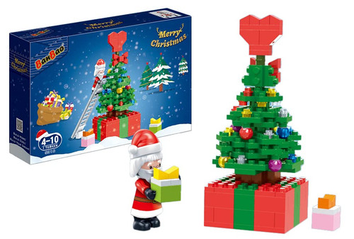Apostrophe Games Christmas Tree Building Block Set - 187 Pieces - Santa Claus Christmas Tree Building Bricks - Stocking Stuffer Gift
