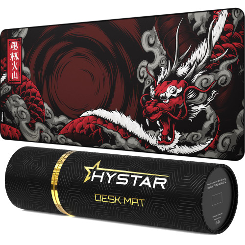Hystar Extended Gaming Mouse Pad | XXL 36" x 16" | 5mm Thick, Waterproof Surface, Smooth Polyester Fabric, and Natural Rubber Base | Mythic Dragon