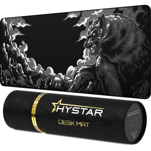 Hystar Extended Gaming Mouse Pad | XXL 36" x 16" | 5mm Thick, Waterproof Surface, Smooth Polyester Fabric, and Natural Rubber Base | Mythic Fenrir
