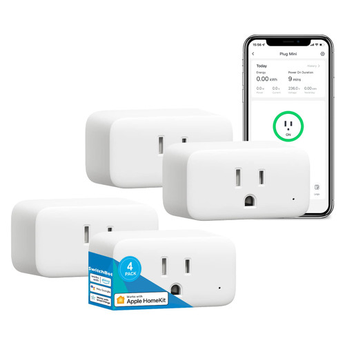 SwitchBot HomeKit Smart Plug Mini 15A, Energy Monitor, WiFi(2.4G Only) Outlet Works with Apple HomeKit, Alexa, Google Home, App Remote Control & Timer Function,No Hub Required (4 Pack)