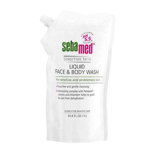 SEBAMED Liquid Face and Body Wash Refill Bag for Sensitive and Delicate Skin pH 5.5 Ultra Mild Dermatologist Recommended Cleanser 33.8 Fluid Ounces (1 Liter Pouch)