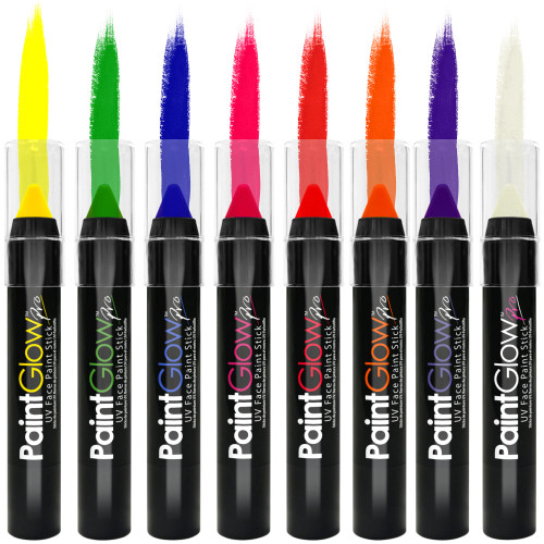 UV Face & Body Glow Paint Stick Pro - Set of 8 Glow in the Dark Makeup Colors for Black Light - Neon Face & Body Paint for Adults & Kids - UV Paint Glow in the Dark Markers Alternative - Sweat Proof UV Face & Body Glow Paint Stick Pro - Set of 8 Glow in the Dark Makeup Colors for Black Light - Neon Face & Body Paint for Adults & Kids - UV Paint Glow in the Dark Markers Alternative - Sweat Proof