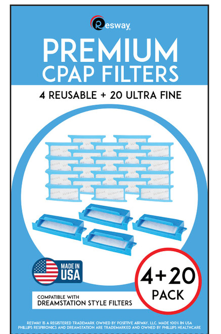 Premium Resway CPAP Filters | Ultra Fine Disposable + Reusable Filters | Compatible with Philips Respironics Dreamstation Machine (20 Ultra Fine & 4 Reusable) Premium Resway CPAP Filters | Ultra Fine Disposable + Reusable Filters | Compatible with Philips Respironics Dreamstation Machine (20 Ultra Fine & 4 Reusable)