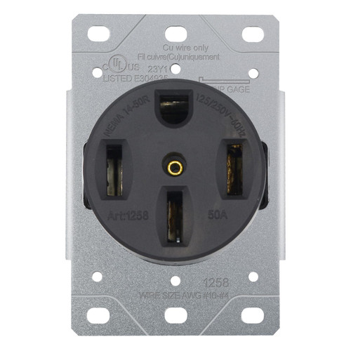 NEMA 14-50R Receptacle 50 Amp Flush Mounting Outlet with Wall Plate, 3 Pole, 4 Wire 125/250V, Heavy Duty Commercial Industrial Grade UL Listed, Micmi NEMA 14-50R Receptacle 50 Amp Flush Mounting Outlet with Wall Plate, 3 Pole, 4 Wire 125/250V, Heavy Duty Commercial Industrial Grade UL Listed, Micmi
