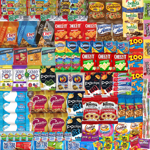 Snack Care Package and Snack Variety Pack (120 count) - Variety Assortment of Chips, Cookies, Candy, and Fruit Snacks by Bussin Boxes