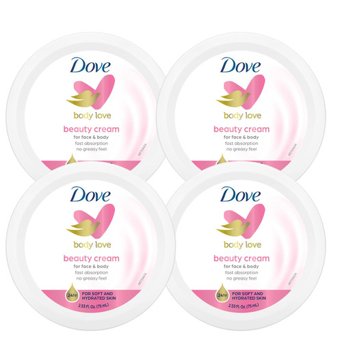 Dove Nourishing Body Care, Face, Hand, and Body Beauty Cream for Normal to Dry Skin Lotion for Women with 24-Hour Moisturization, 4-Pack, 2.53 Oz Each Jar Dove Nourishing Body Care, Face, Hand, and Body Beauty Cream for Normal to Dry Skin Lotion for Women with 24-Hour Moisturization, 4-Pack, 2.53 Oz Each Jar