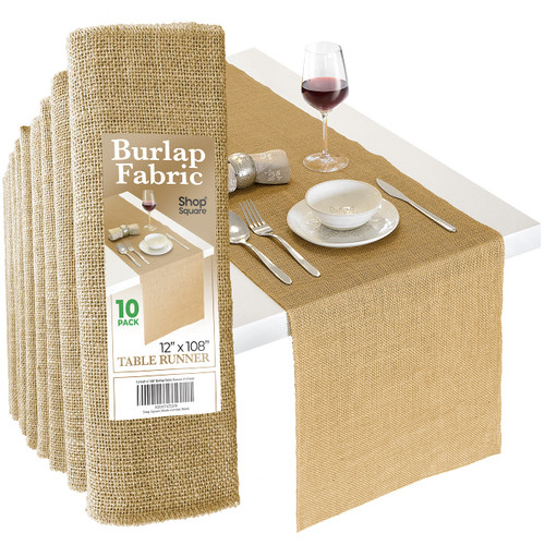 Burlap Table Runners, 12 x 108 Inch - 10 Pack Outdoor Table Runners, Rustic Burlap Table Runner, Fall Table Runner, Jute Table Runner, Farmhouse Decor, Natural Color Edge Burlap Table Runners, 12 x 108 Inch - 10 Pack Outdoor Table Runners, Rustic Burlap Table Runner, Fall Table Runner, Jute Table Runner, Farmhouse Decor, Natural Color Edge