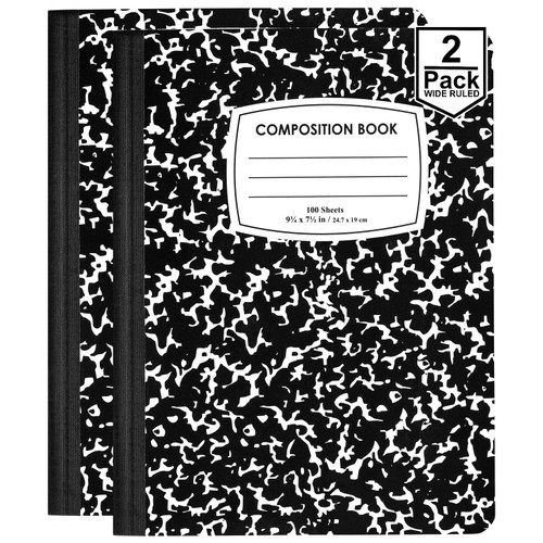 ENVO Composition Notebooks, Wide Ruled Composition Notebook, Black Marble Covers Composition Notebook, 100 sheets (2 Pack, Wide Ruled)