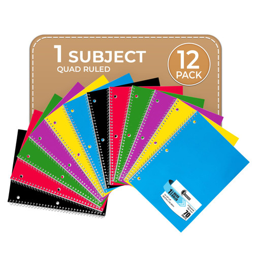 Rosmonde 1 Subject Graph Paper Spiral Notebook, 12 Pack, 70 Sheets (140 Pages), 8 x 10-1/2" Bulk 4x4 Spiral Bound Grid Notebooks, 3 Hole Punched Single Subject Quad Ruled Spiral Notebooks for School