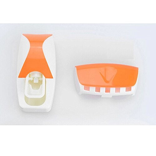 Toothpaste Dispenser Automatic - Toothpaste Squeezer - Toothbrush Holder (Orange)