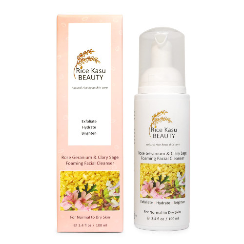Rice Kasu Beauty Foaming Cleanser, Rose Geranium & Clary Sage, 3.38 Fluid Ounce