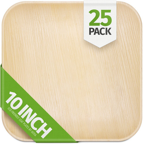 Aevia 10" Palm Leaf Plates - Like Disposable Bamboo Plates - Compostable, Biodegradable & Eco-Friendly Party Plates (25 Pack, Square)